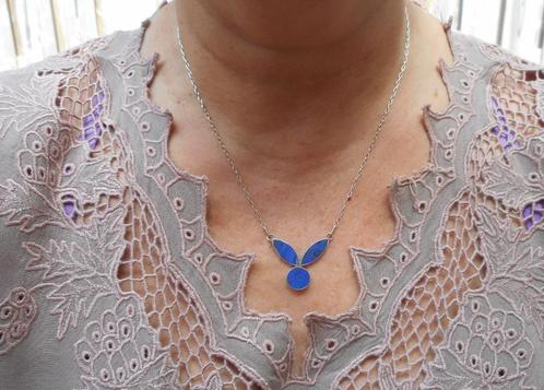 Zilveren ketting met vast hanger lapis lazuli nr.084, Sieraden, Tassen en Uiterlijk, Kettingen, Zo goed als nieuw, Zilver, Zilver