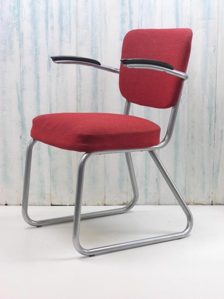 Ahrend De Cirkel buisframe slede kamerstoel, Huis en Inrichting, Stoelen, Gebruikt, Drie, Kunststof, Metaal, Stof, Overige materialen