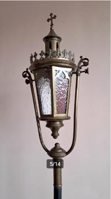 mooie koperen neogotische processielamp, jaren 20 beschikbaar voor biedingen