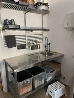 RVS Hoek Wasbak met Spoelbak en Rekken, Ophalen, Gebruikt, RVS Meubilair