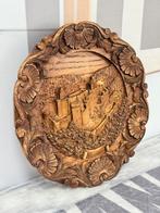 Vintage gesneden houten muurplaat plaquette Vianden kunst, Ophalen of Verzenden