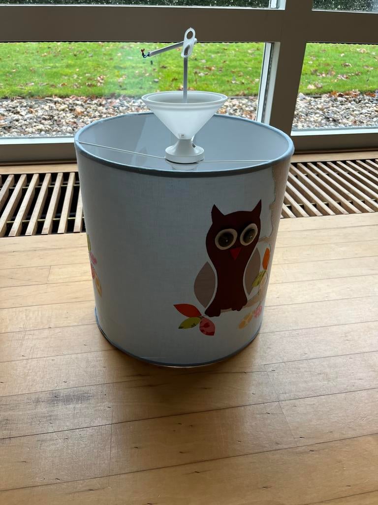 Leuke kinderlamp met uil, Ophalen, 25 tot 50 cm, Blauw, Rond