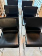 6 stuks Mooie zwarte (leren) eetkamerstoelen van Goossens, Ophalen, Gebruikt, Zwart, Metaal