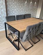 Houten eettafel met stalen frame 186 cm lang, Huis en Inrichting, Tafels | Eettafels, Ophalen, 100 tot 150 cm, Zo goed als nieuw