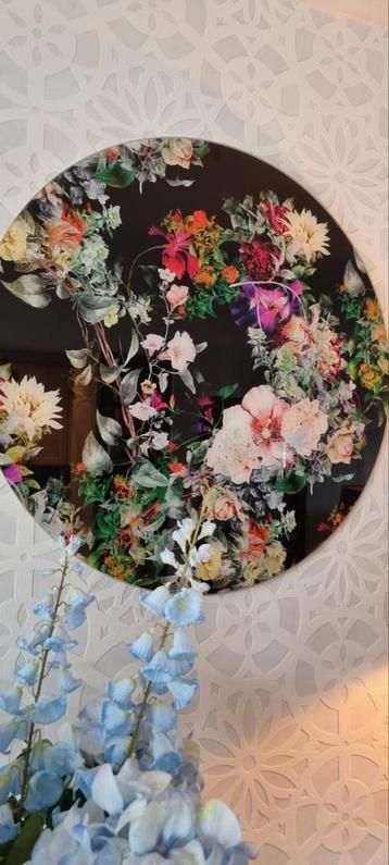 Glazen bloemenprint schilderij - 70cm - ZGAN bloemen zwart  beschikbaar voor biedingen