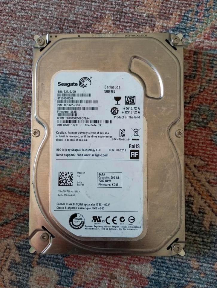 Seagate Barracuda 500GB 3.5" SATA HDD - Harde Schijf, Computers en Software, Harde schijven, Zo goed als nieuw, Desktop, Intern