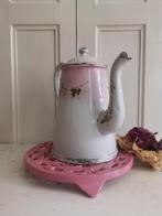 Antieke roze emaille koffiepot met bloemen, Antiek en Kunst, Antiek | Emaille, Ophalen of Verzenden