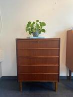 Vintage Deense ladekast in teak met 5 laden, Huis en Inrichting, Kasten | Ladekasten, Ophalen, Gebruikt, 5 laden of meer, Teakhout