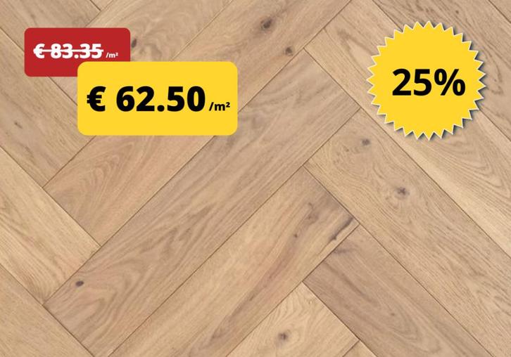 Visgraat vloer voor € 62.50 /m² ! - STOCKVERKOOP, Doe-het-zelf en Verbouw, Vloerdelen en Plavuizen, Nieuw, Parket, Hout, 50 tot 150 cm