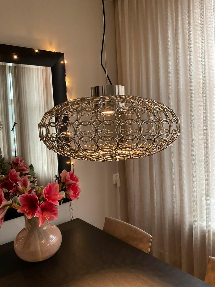 Terzani GRA designer hanglamp ovaal nikkel, Huis en Inrichting, Lampen | Hanglampen, Zo goed als nieuw, Minder dan 50 cm, Metaal