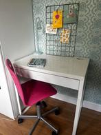 IKEA Kinderbureau Micke wit met bureaustoel roze, Huis en Inrichting, Bureaus, Ophalen, Met wielen, Zo goed als nieuw, Bureau