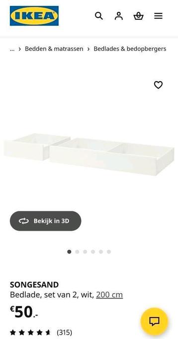 Ikea SONGESAND Bedlade - Set van 2 - Wit - 200cm beschikbaar voor biedingen