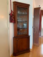 Houten hoekkast met vitrinedeel/ruitjes mahonie, Ophalen, 200 cm of meer, 25 tot 50 cm, Overige houtsoorten