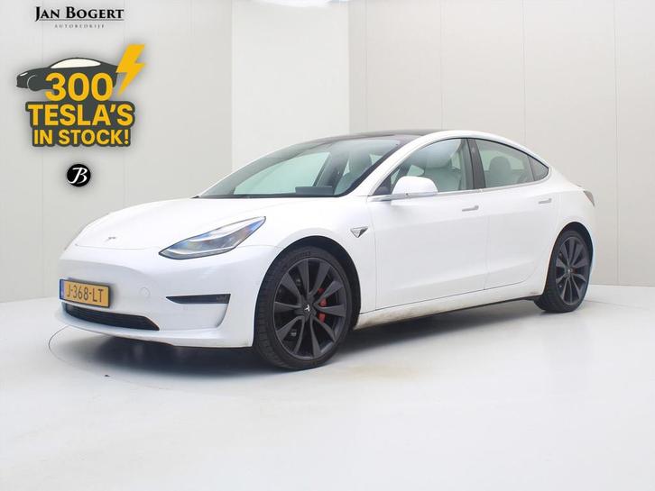 Tesla Model 3 Performance AWD 486pk 75 kWh [ WIT LEDER+AUTOP, Auto's, Tesla, Bedrijf, Te koop, Model 3, 4x4, ABS, Achteruitrijcamera