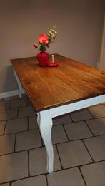 Houten Eettafel met Wit Onderstel, Huis en Inrichting, Tafels | Eettafels, Ophalen, Rechthoekig, 50 tot 100 cm