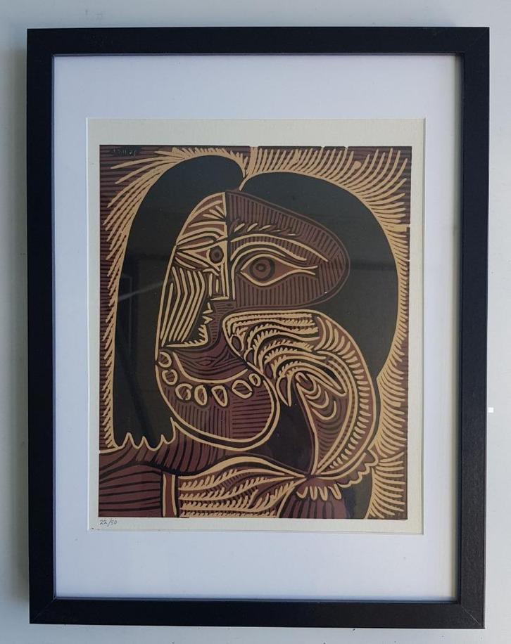 Picasso Female Head with Necklace Linocut Genummerd, Antiek en Kunst, Kunst | Litho's en Zeefdrukken, Ophalen of Verzenden
