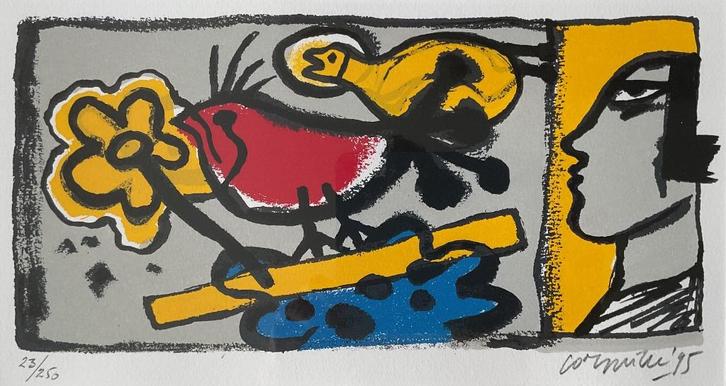 Corneille (1922-2010)-Vrouw, bloem en vogels (1995, 23-250), Antiek en Kunst, Kunst | Litho's en Zeefdrukken, Ophalen of Verzenden