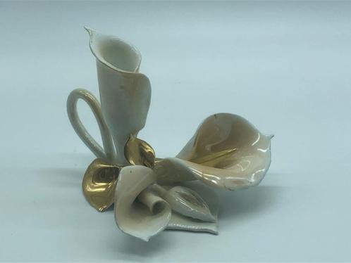Kandelaar Wit met Goud, Huis en Inrichting, Woonaccessoires | Kandelaars en Kaarsen, Gebruikt, Kandelaar, Minder dan 25 cm, Wit