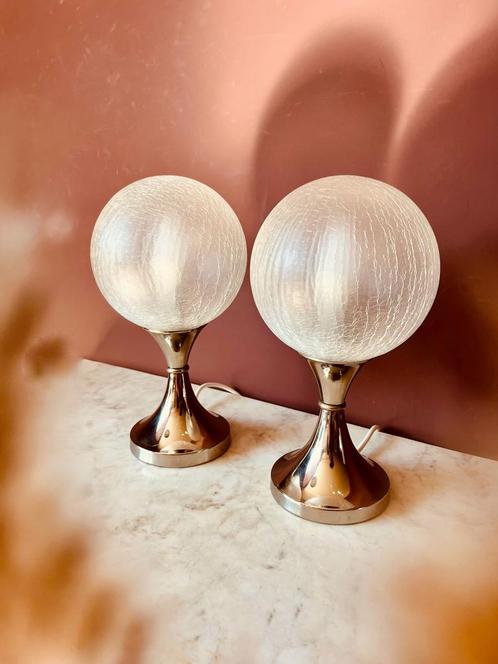Set Mid Century bolvormige nachtlampjes, Huis en Inrichting, Lampen | Tafellampen, Zo goed als nieuw, Minder dan 50 cm, Ophalen of Verzenden