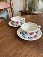 Boerenbont Koffiemokken met Schotel - 2 stuks setje te koop., Antiek en Kunst, Antiek | Servies los, Ophalen of Verzenden