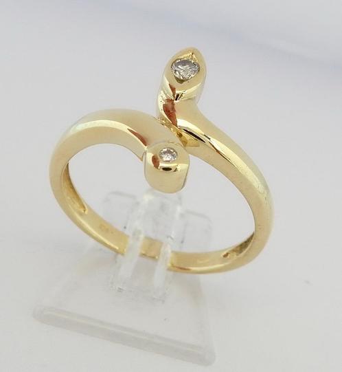 Prachtige 14 karaat Gouden Slang Ring 2 Diamanten Slangring, Sieraden, Tassen en Uiterlijk, Ringen, Nieuw, Dame, 18 tot 19, Goud