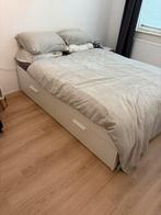 IKEA Brimnes bedframe en lattenbodem 140x200 wit, Ophalen, Wit, Tweepersoons, 140 cm