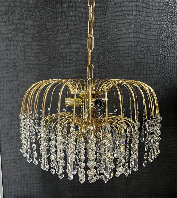 Kristallen Kroonluchter - Waterval Design, Huis en Inrichting, Lampen | Hanglampen, Gebruikt, Minder dan 50 cm, Metaal, Ophalen
