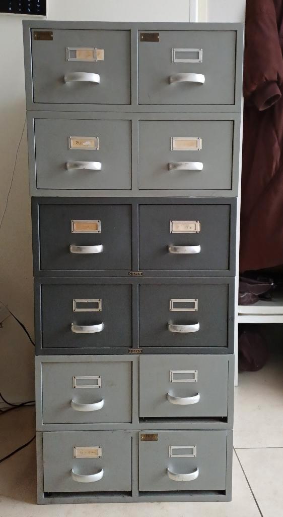Vintage archief ladekast, Huis en Inrichting, Kasten | Ladekasten, Gebruikt, Minder dan 100 cm, 50 tot 100 cm, 25 tot 50 cm, Metaal