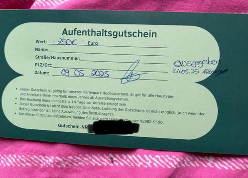 2x 250 euro cheque CenterParcs Hochsauerland, Tickets en Kaartjes, Kortingen en Cadeaubonnen, Drie personen of meer, Bungalowpark