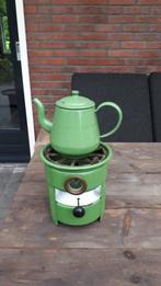 Antieke Emaille Theepot met Theelicht - Groen Emaille Setje, Antiek en Kunst, Antiek | Emaille, Ophalen of Verzenden