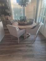 Ronde eikenhouten eettafel 130cm + stoelen, Huis en Inrichting, Ophalen