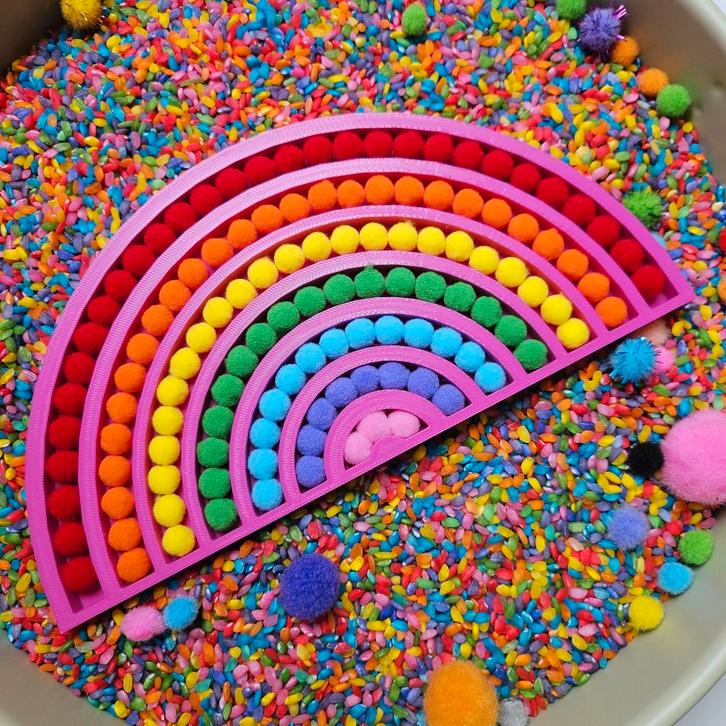 Regenboog vulvorm met mini pompommetjes Roze - sensorisch sp, Kinderen en Baby's, Speelgoed | Educatief en Creatief, Nieuw, Ophalen of Verzenden