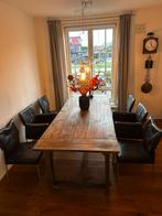 6 Leren design eetkamer stoelen. Merk Label, Gerard vd Berg, Ophalen, Zo goed als nieuw, Donkerbruin zacht leer, 6 tot 8 stoelen