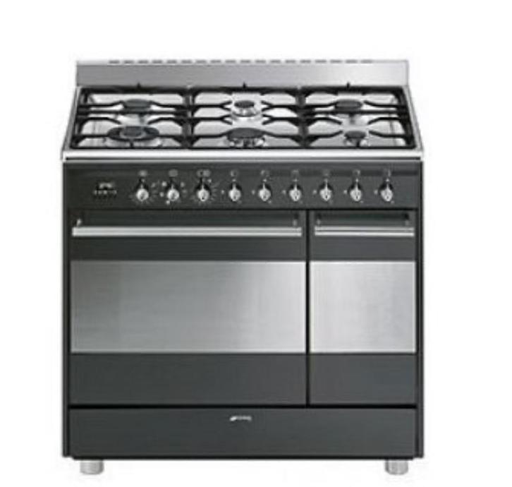 Smeg SNLK926MA9 Fornuis - 90cm - Antraciet, Witgoed en Apparatuur, Fornuizen, Gebruikt, Vrijstaand, Gas, 5 kookzones of meer, 90 tot 95 cm
