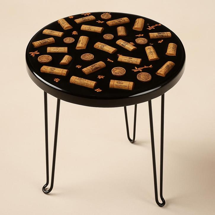 BLACK FRIDAY -  Epoxy Bijzettafeltje, Zwart Hoogglans, Huis en Inrichting, Tafels | Bijzettafels, Nieuw, Rond, 60 cm of meer, Minder dan 55 cm