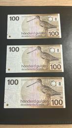 3x 100 Gulden Biljet - Watersnip 1977, Postzegels en Munten, Munten | Nederland, Ophalen of Verzenden, Koningin Juliana, Losse munt