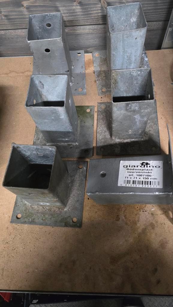 6x Bodemplaat Schuttingpaal Verzinkt 71x71x150mm, Tuin en Terras, Tuinpoorten, Gebruikt, Draaipoort, Staal, Minder dan 100 cm