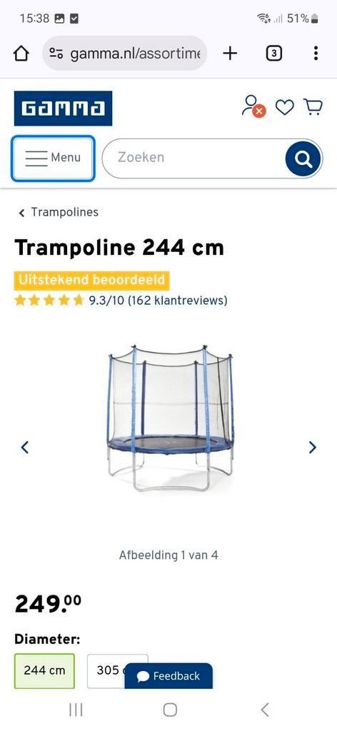 Mooie trampoline., Kinderen en Baby's, Speelgoed | Buiten | Trampolines, Zo goed als nieuw, Ophalen
