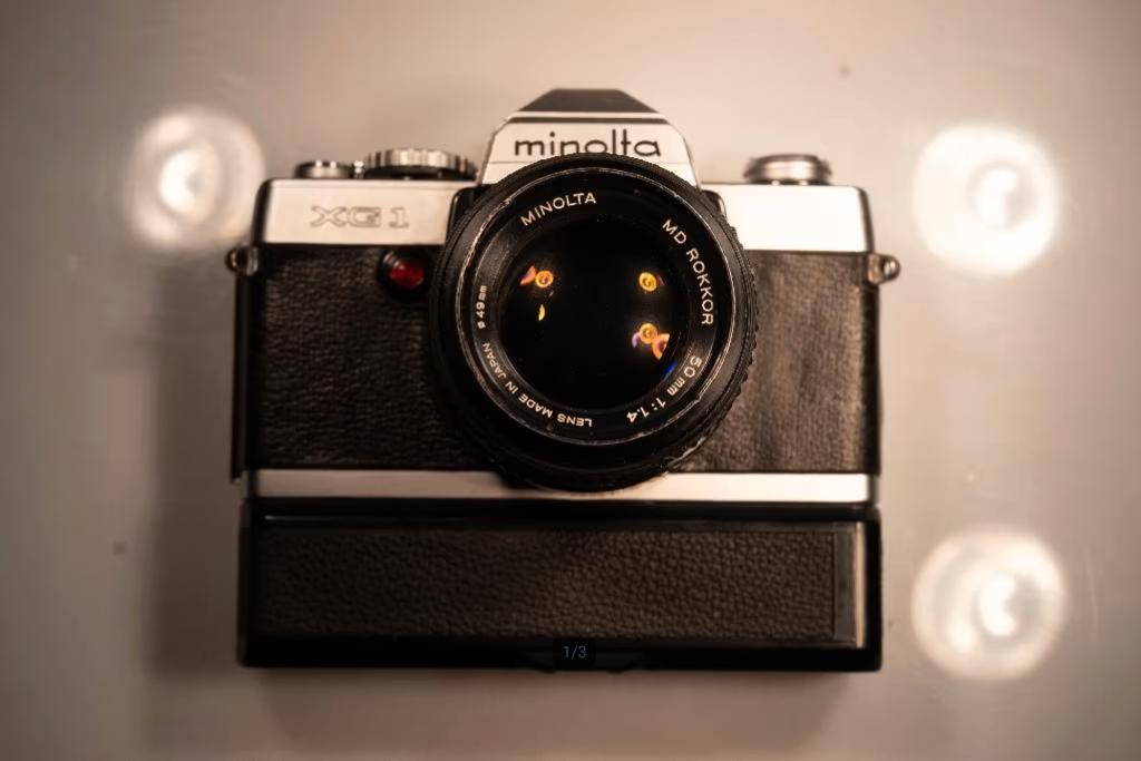 Minolta XG1 with MD Rokkor 50mm F1.4 and Power Winder, Ophalen of Verzenden, Gebruikt, Standaardlens