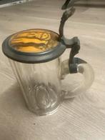 Antieke Glazen Bierpul met Tinnen Deksel, Antiek en Kunst, Ophalen of Verzenden