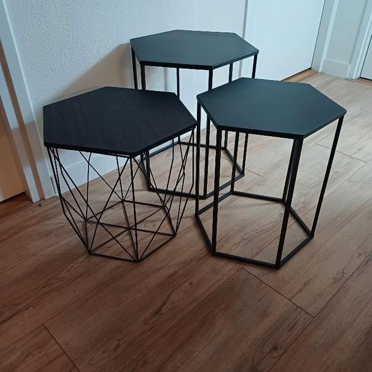 Hexagon salon of bijzet tafel set, Huis en Inrichting, Tafels | Salontafels, Minder dan 50 cm, 50 tot 100 cm, 50 tot 100 cm, Rond