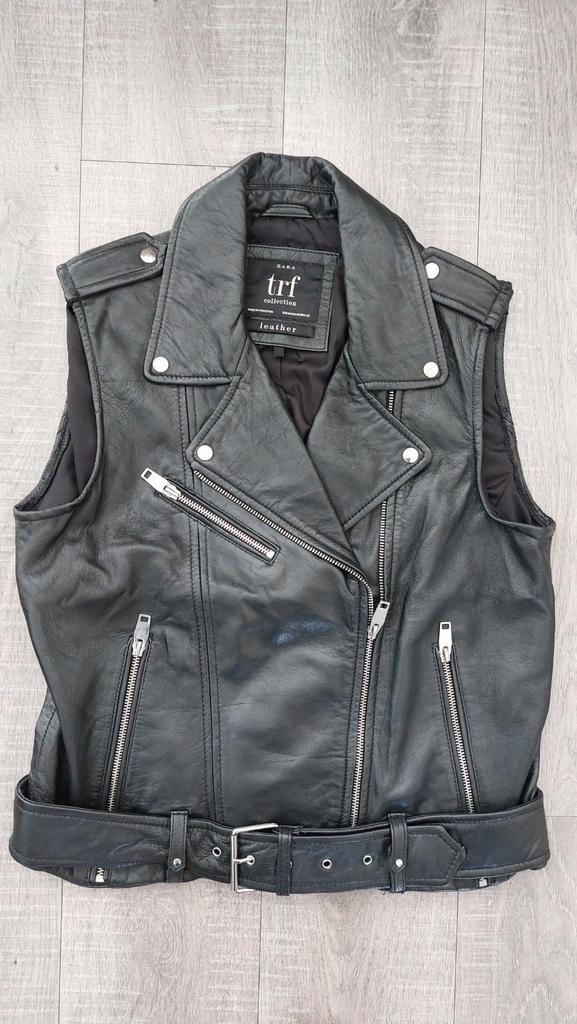 Zara black leather biker waistcoat jacket M, Kleding | Dames, Jassen | Zomer, Gedragen, Maat 38/40 (M), Zwart, Ophalen of Verzenden