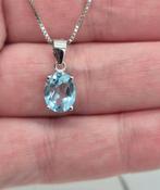 Zilveren ketting blauw topaas, Verzenden, Zo goed als nieuw, Zilver, Zilver