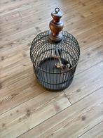 Vogelkooi antiek brass met houte vogeltjes, Antiek en Kunst, Ophalen