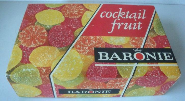 Baronie Cocktailfruit doosje (leeg) in goede staat, 60er jar, Verzamelen, Merken en Reclamevoorwerpen, Zo goed als nieuw, Verpakking