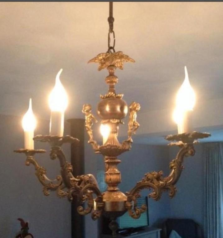 Bijzondermooie antieke kroonluchter met engelen/putti, Antiek en Kunst, Antiek | Lampen, Ophalen of Verzenden