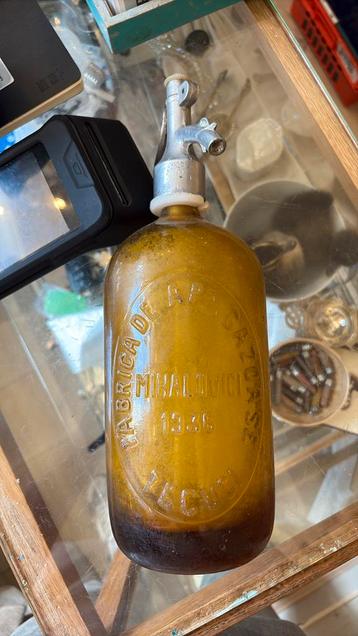 Antieke brocante spuitfles geel beschikbaar voor biedingen