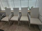 Vier gebruikte eetkamerstoelen in goede staat, Huis en Inrichting, Stoelen, Gebruikt, Wit, Ophalen of Verzenden, Vier