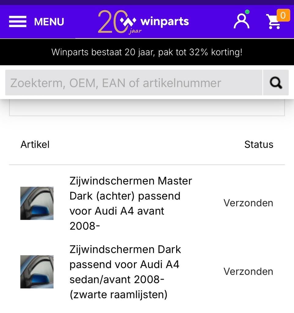 Zijwindschermen Audi A4 Avant 2008-, Auto-onderdelen, Ruiten en Toebehoren, Ophalen, Audi