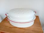 Ovalen, emaille, vintage braadslee, wit met rood randje, Ophalen of Verzenden